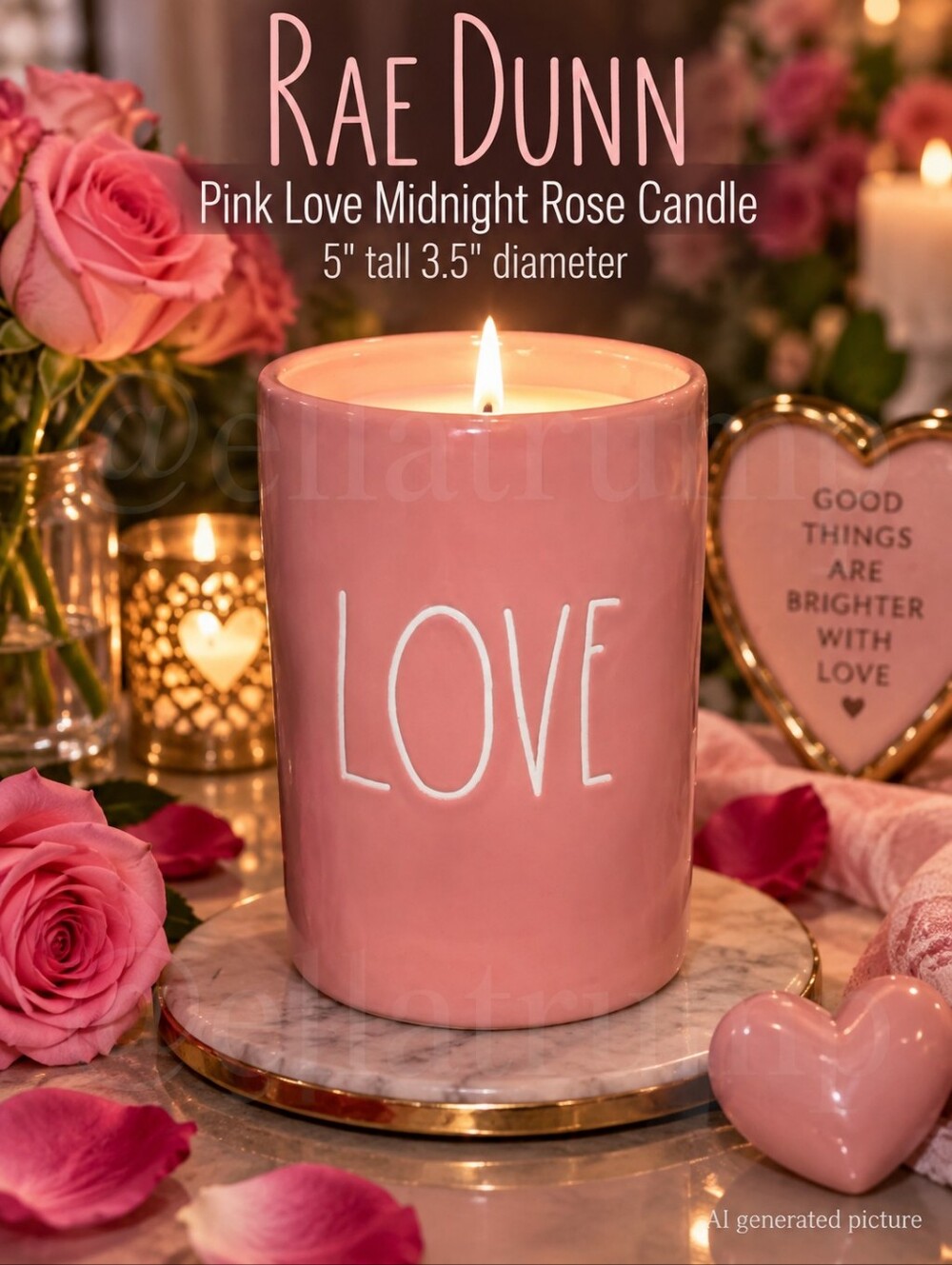 Rae Dunn Pink Love Midnight Rose Candle